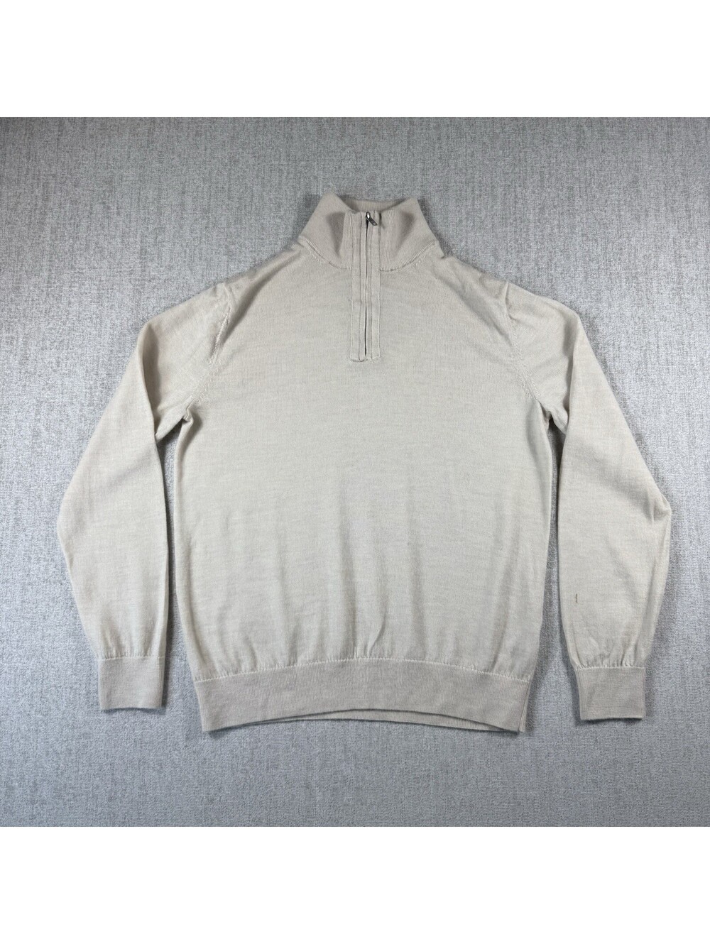 Banana Republic 1/4 Zip Sweater Men L Beige 100% Merino Wool Pullover